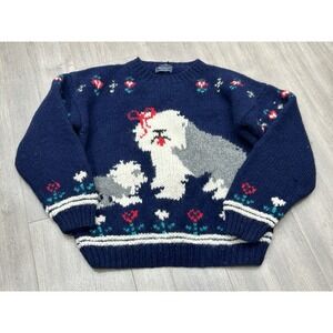 Vintage 80s Woolrich Wool St. Bernard Sheepdog Puppy Crewneck Sweater Size M?